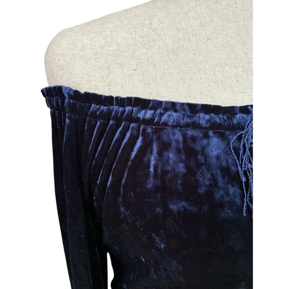 Y2K Velvet Velour Fringe Off Shoulder Peasant Top L/XL Whimsigoth Dark Fairy - Picture 4 of 11